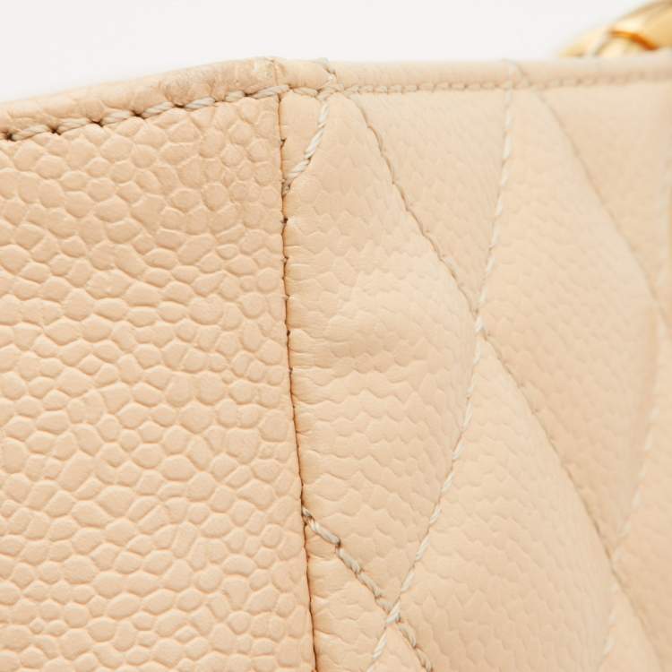 Pre Owned Chanel Beige Quilted Caviar Leather Grand Shopping Tote