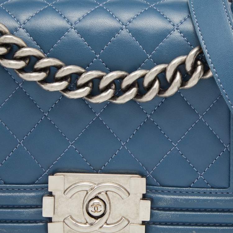 Pre Owned Chanel Blue Quilted Leather Small Boy Flap Bag