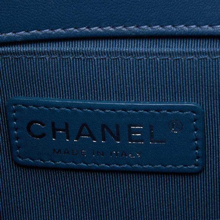 Pre Owned Chanel Blue Quilted Leather Small Boy Flap Bag