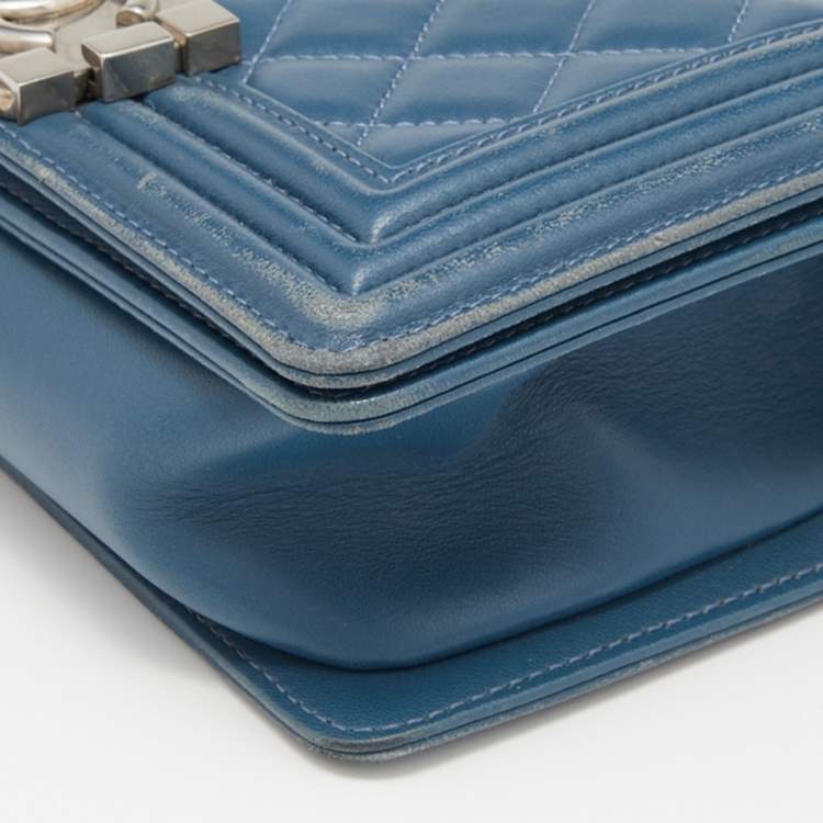 Pre Owned Chanel Blue Quilted Leather Small Boy Flap Bag