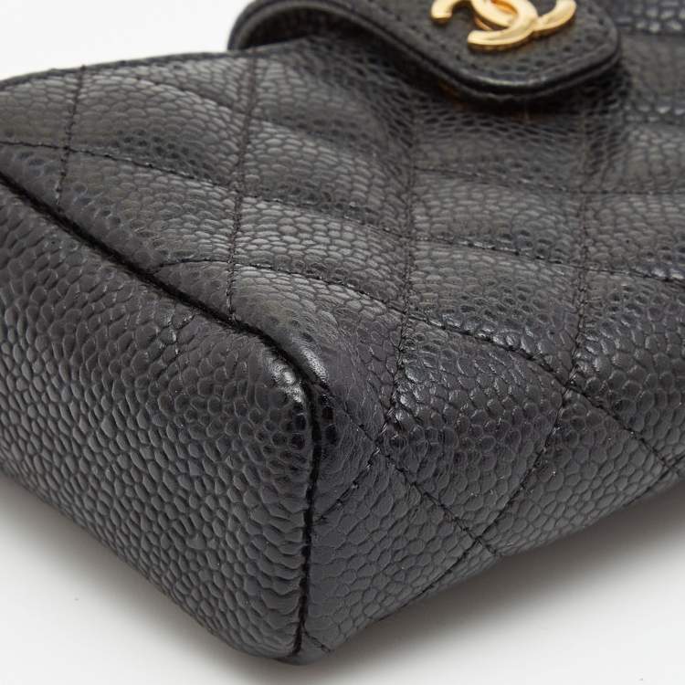 Pre Owned Chanel Black Quilted Caviar Leather CC O Phone Pouch