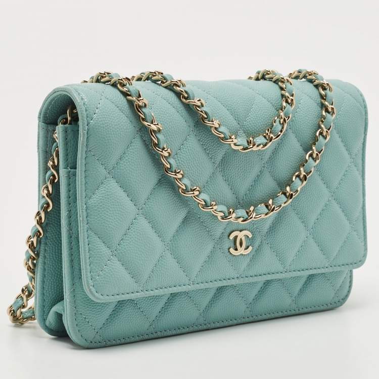 Pre Owned Chanel Celeste Quilted Caviar Leather CC Wallet on Chain 
