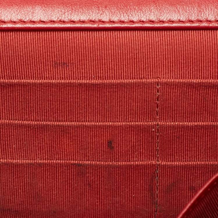 Pre Owned Chanel Red Quilted Leather Classic Wallet on Chain