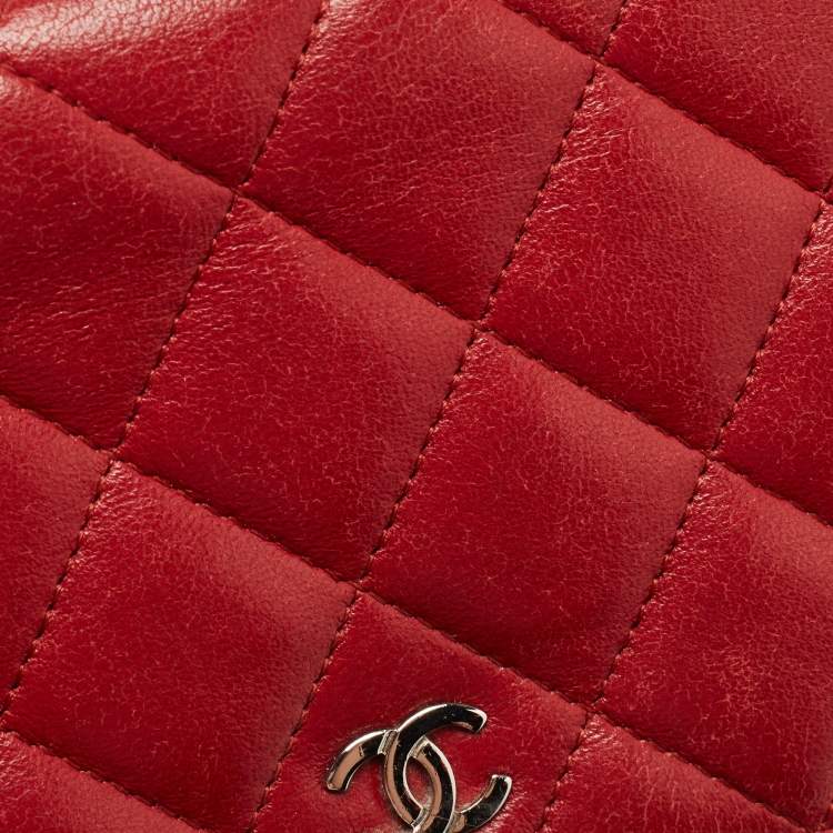 Pre Owned Chanel Red Quilted Leather Classic Wallet on Chain