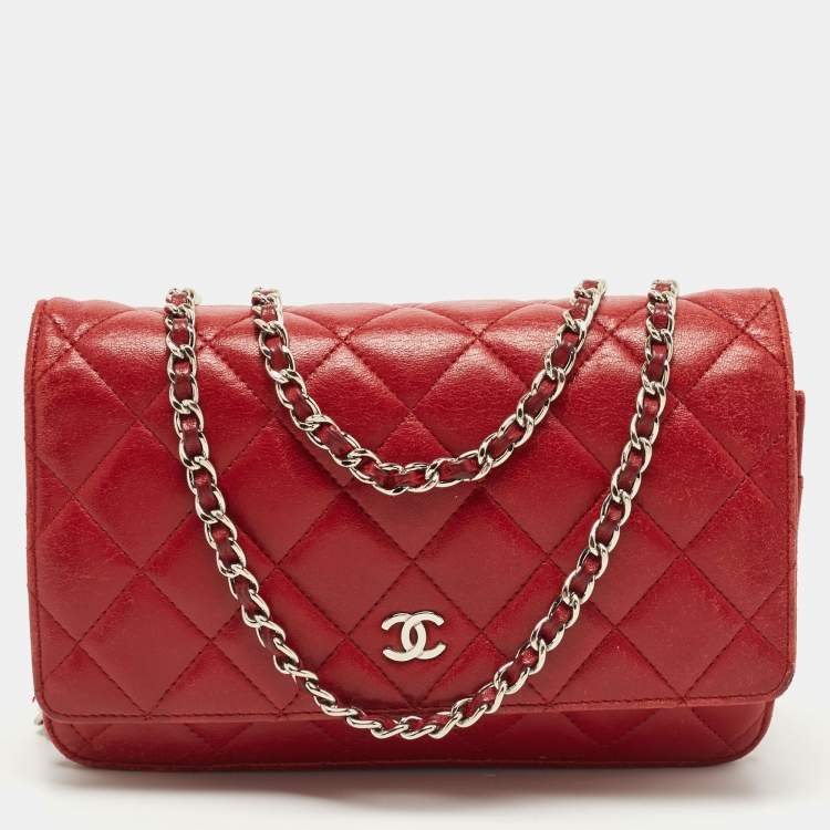 Chanel Red Quilted Leather Classic Wallet on Chain Chanel