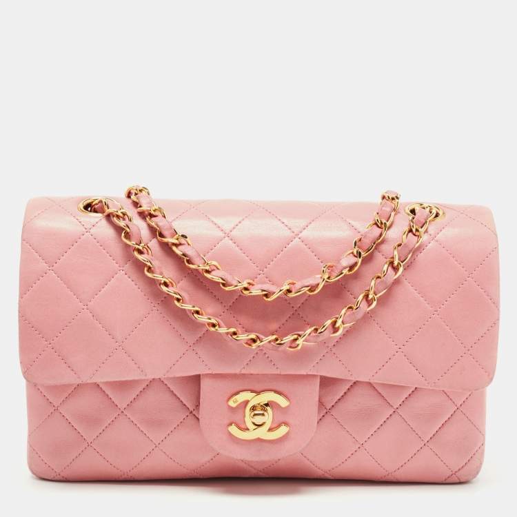 Chanel Pink Quilted Lambskin Small Vintage Classic Double Flap Bag