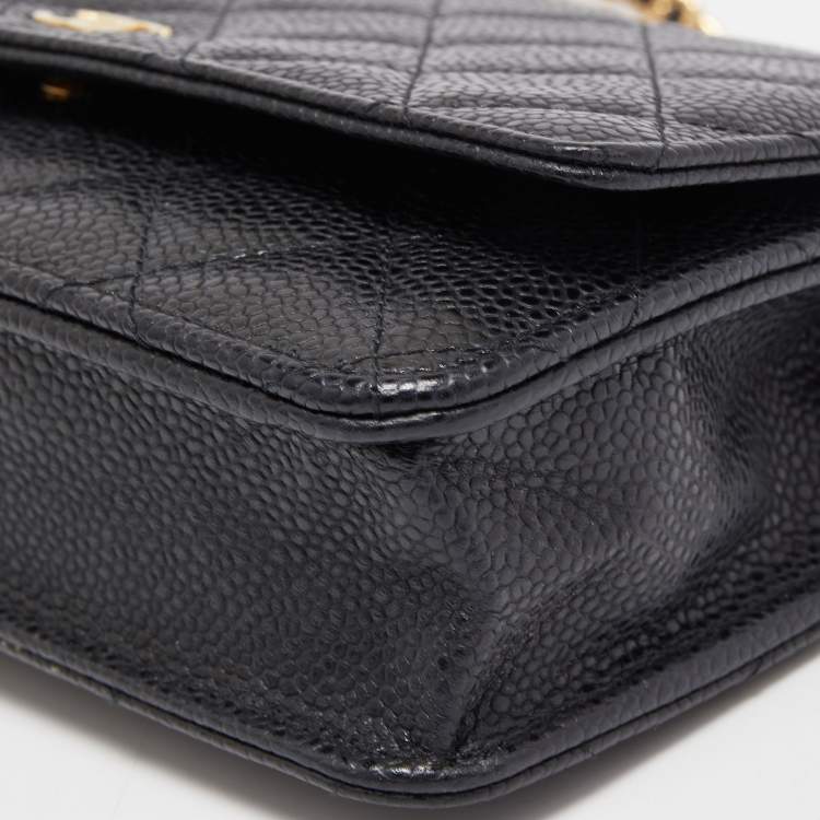 Pre Owned Chanel Black Quilted Caviar Leather WOC Bag