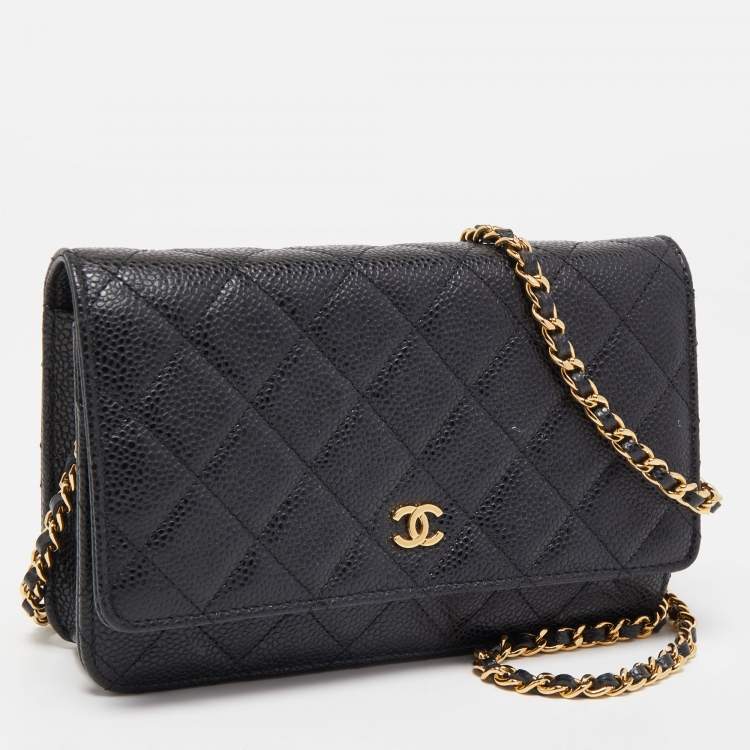 Pre Owned Chanel Black Quilted Caviar Leather WOC Bag