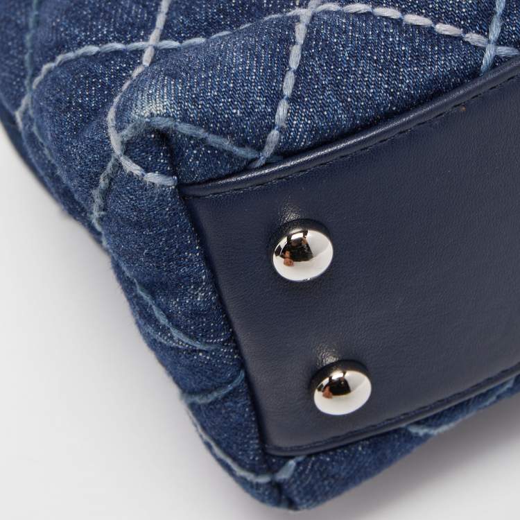 Pre Owned Chanel Blue Quilted Denim and Leather Mini Coco Top Handle Bag