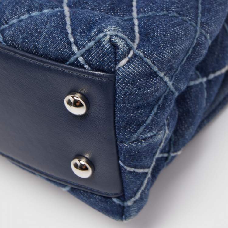 Pre Owned Chanel Blue Quilted Denim and Leather Mini Coco Top Handle Bag