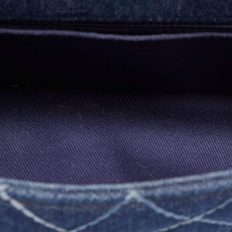 Pre Owned Chanel Blue Quilted Denim and Leather Mini Coco Top Handle Bag