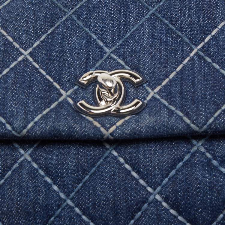 Pre Owned Chanel Blue Quilted Denim and Leather Mini Coco Top Handle Bag