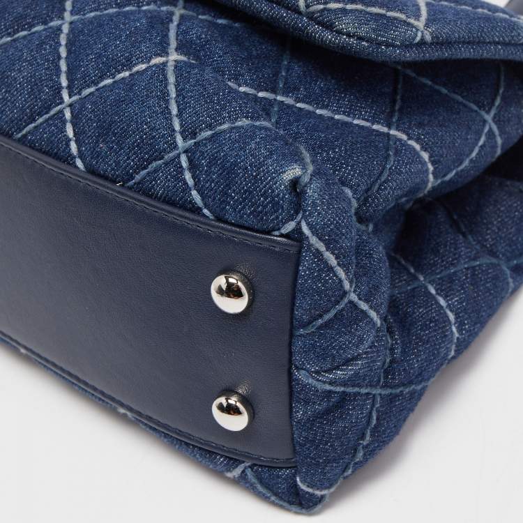 Pre Owned Chanel Blue Quilted Denim and Leather Mini Coco Top Handle Bag