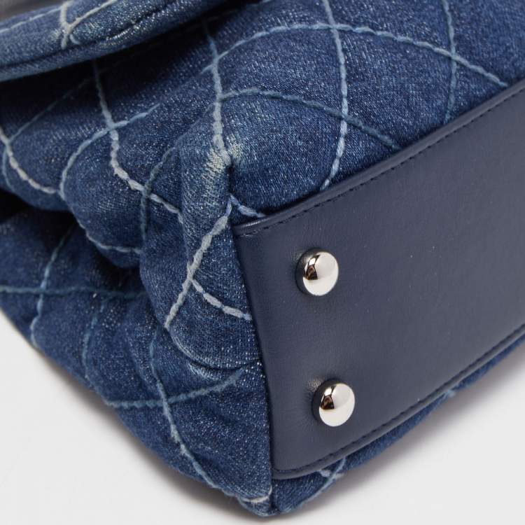 Pre Owned Chanel Blue Quilted Denim and Leather Mini Coco Top Handle Bag