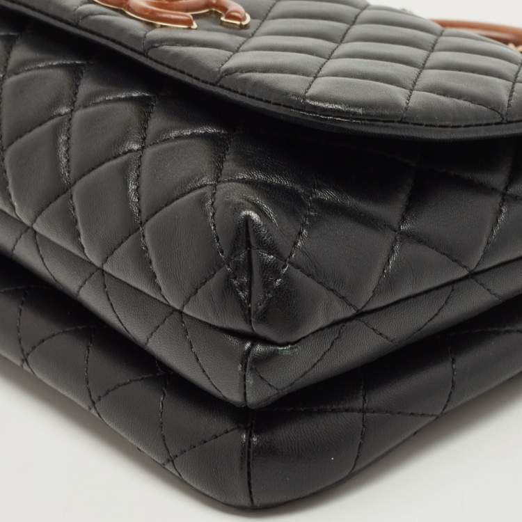 Pre Owned Chanel Black Quilted Leather Knock On Wood Top Handle Bag