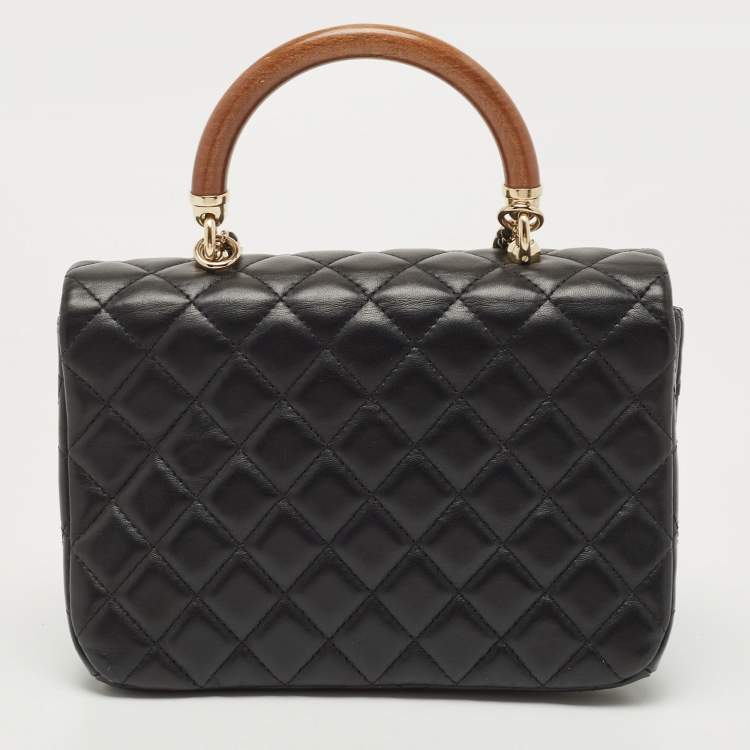 Pre Owned Chanel Black Quilted Leather Knock On Wood Top Handle Bag