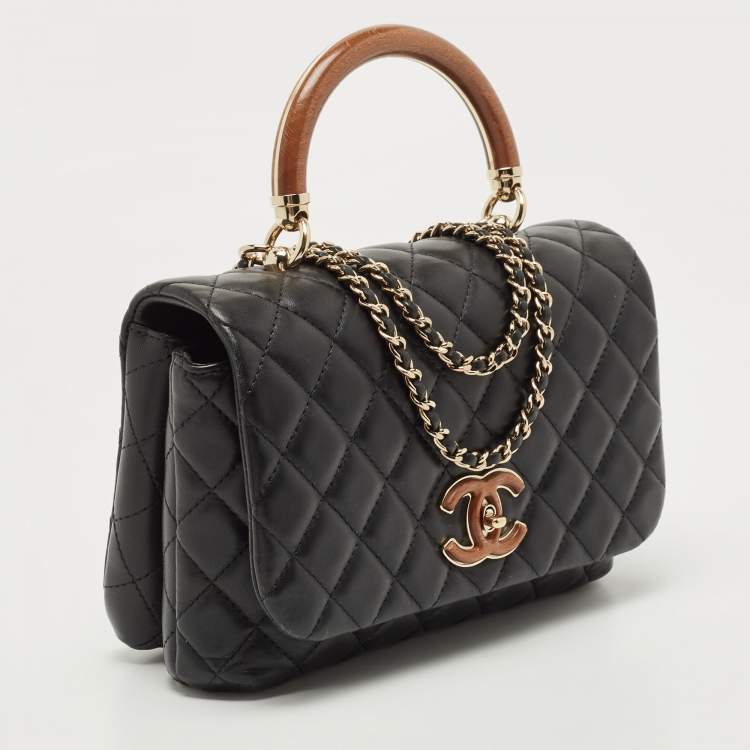 Pre Owned Chanel Black Quilted Leather Knock On Wood Top Handle Bag