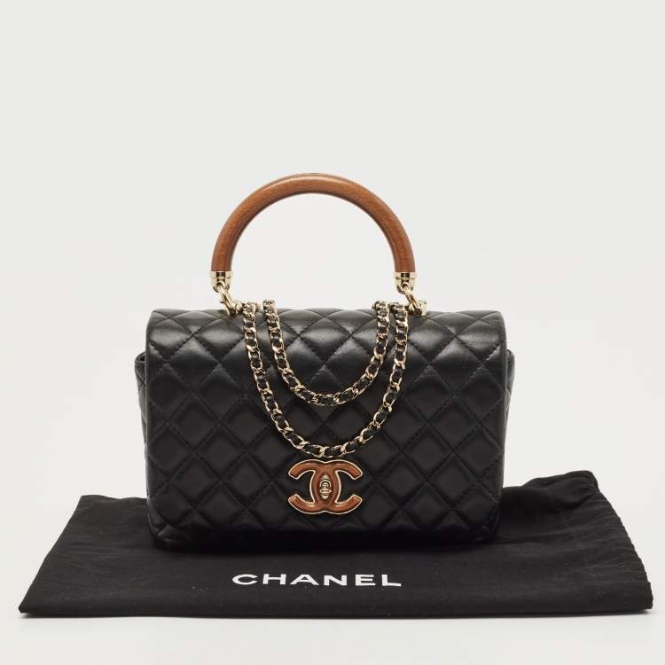 Pre Owned Chanel Black Quilted Leather Knock On Wood Top Handle Bag