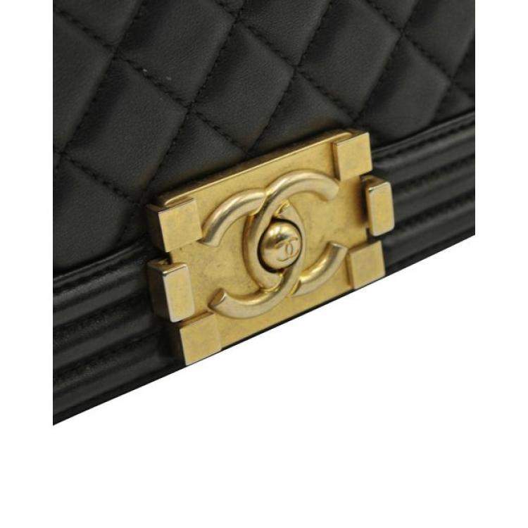 Pre Owned Dark Black Quilted Leather Boy Bag