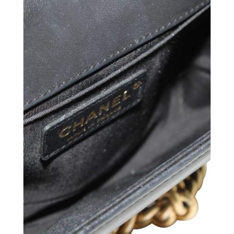 Pre Owned Dark Black Quilted Leather Boy Bag