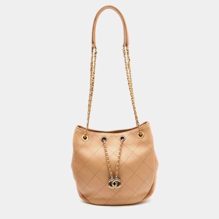 Chanel Beige Quilted Leather Egyptian Amulet Drawstring Bucket Bag