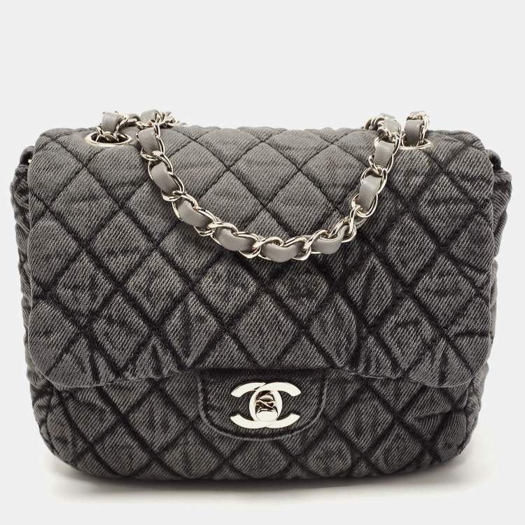 Chanel Grey/Black Quilted Washed Denim Small Denimpression Flap Bag Chanel  | The Luxury Closet