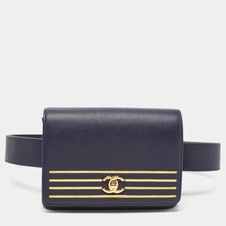 Chanel Blue Caviar Leather Captain Gold Waist Bag Chanel