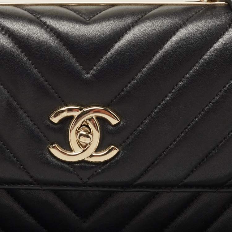 Pre Owned Chanel Black Quilted Leather Small Trendy CC Flap Top Handle Bag