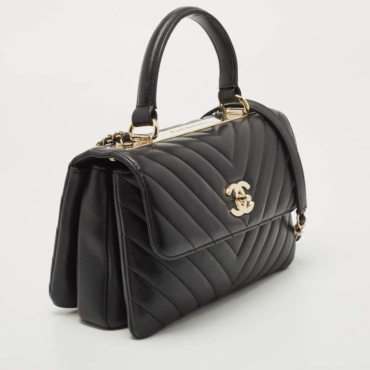 Pre Owned Chanel Black Quilted Leather Small Trendy CC Flap Top Handle Bag