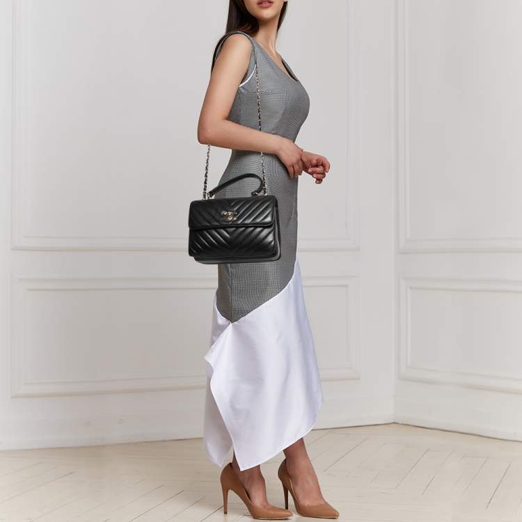 Pre Owned Chanel Black Quilted Leather Small Trendy CC Flap Top Handle Bag