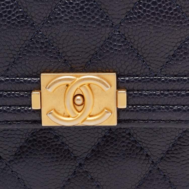 Pre Owned Chanel Blue Quilted Caviar Leather Small Boy Wallet