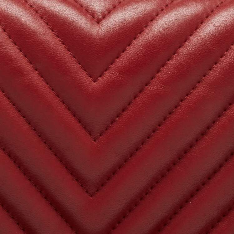 Pre Owned Chanel Red Chevron Leather CC Flap Top Handle Bag