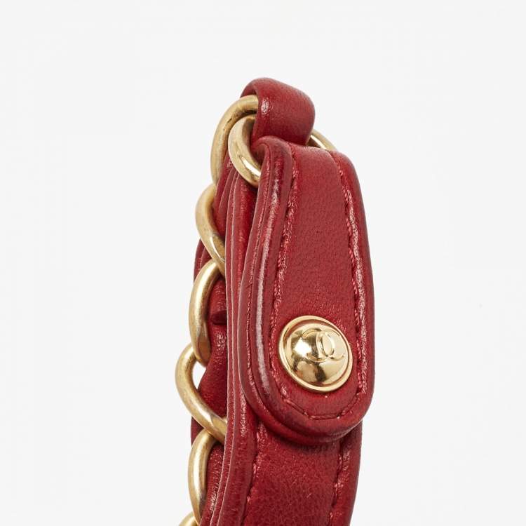 Pre Owned Chanel Red Chevron Leather CC Flap Top Handle Bag