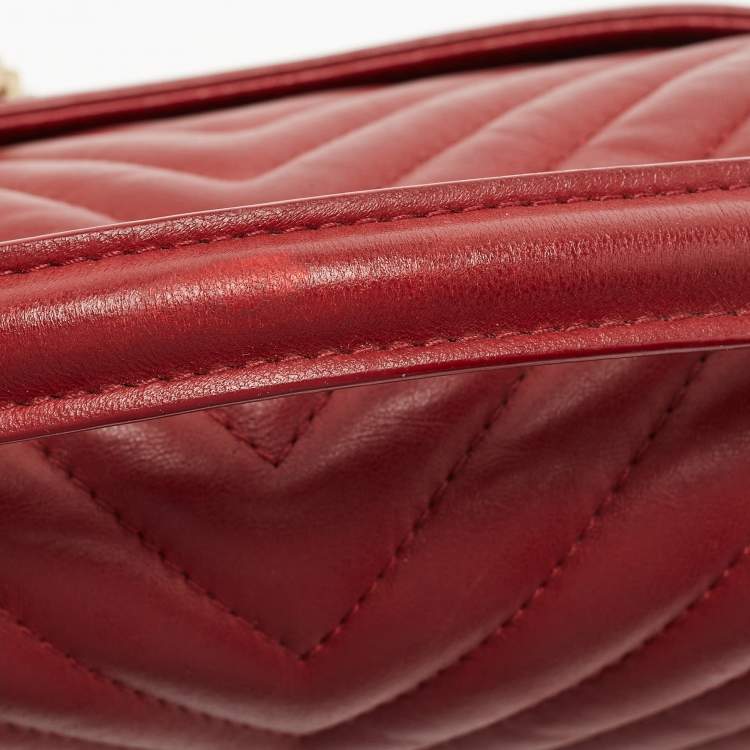 Pre Owned Chanel Red Chevron Leather CC Flap Top Handle Bag