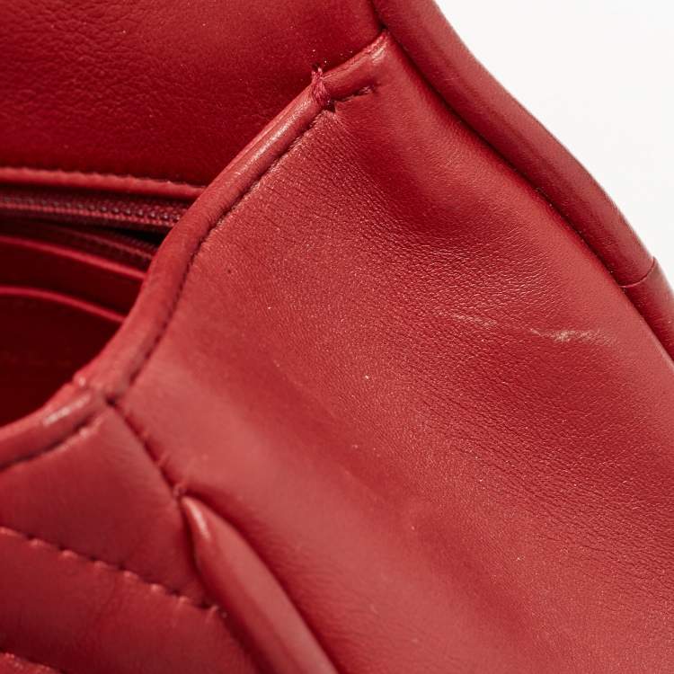 Pre Owned Chanel Red Chevron Leather CC Flap Top Handle Bag