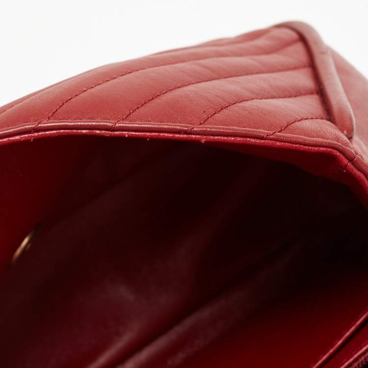 Pre Owned Chanel Red Chevron Leather CC Flap Top Handle Bag