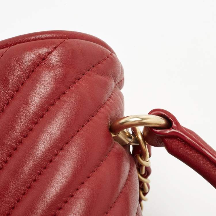 Pre Owned Chanel Red Chevron Leather CC Flap Top Handle Bag