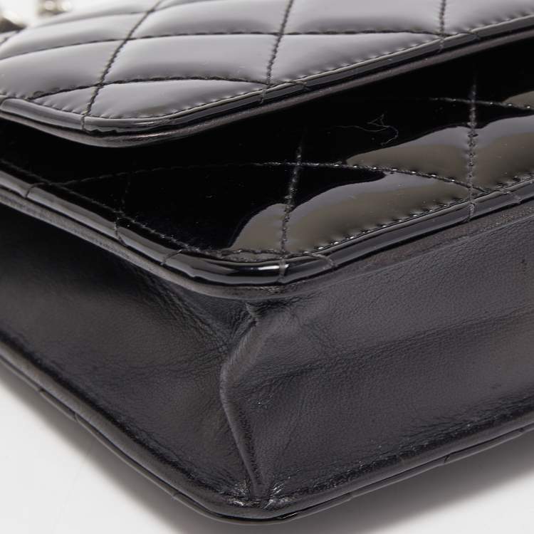 Pre Owned Chanel Black Quilted Patent Leather Classic Wallet on Chain