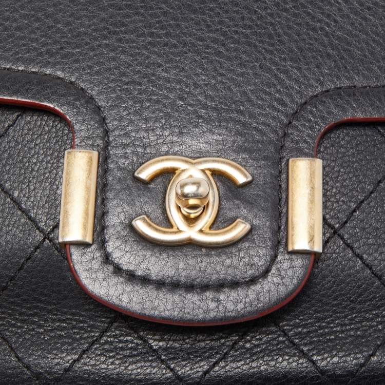 Pre Owned Chanel Black Quilted Leather Archi Chic Flap Bag