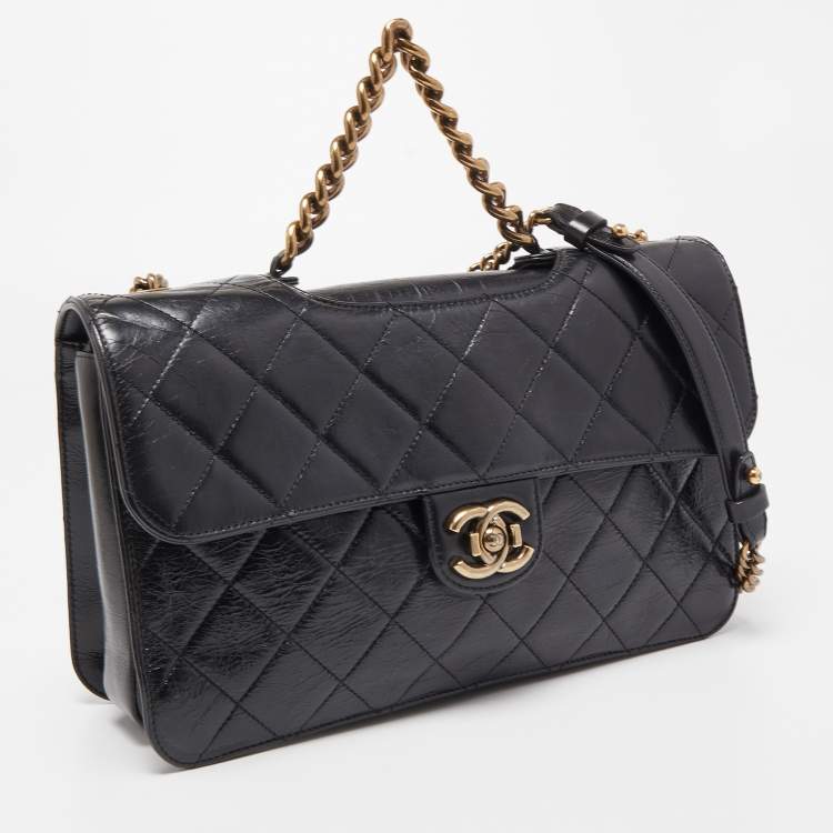 Pre Owned Chanel Black Quilted Aged Leather Large Perfect Edge Flap Bag