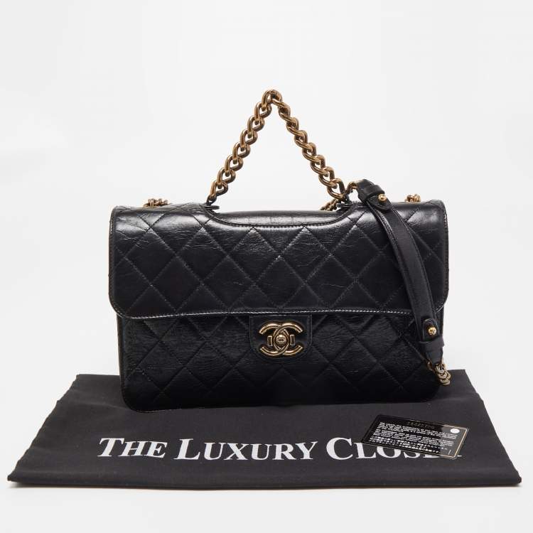 Pre Owned Chanel Black Quilted Aged Leather Large Perfect Edge Flap Bag