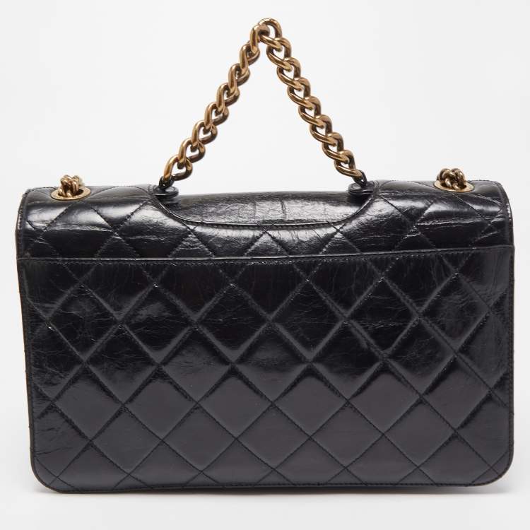 Pre Owned Chanel Black Quilted Aged Leather Large Perfect Edge Flap Bag