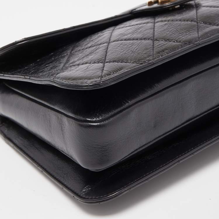 Pre Owned Chanel Black Quilted Aged Leather Large Perfect Edge Flap Bag