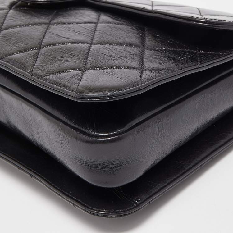 Pre Owned Chanel Black Quilted Aged Leather Large Perfect Edge Flap Bag