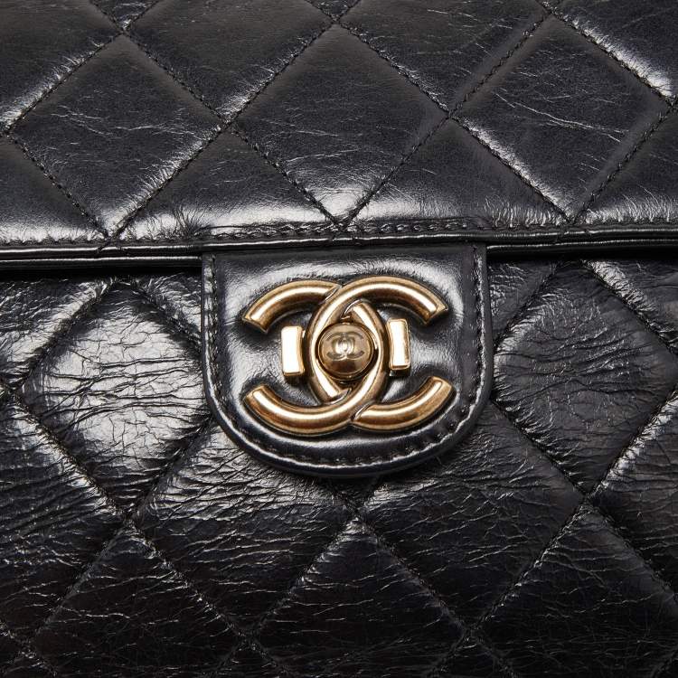 Pre Owned Chanel Black Quilted Aged Leather Large Perfect Edge Flap Bag