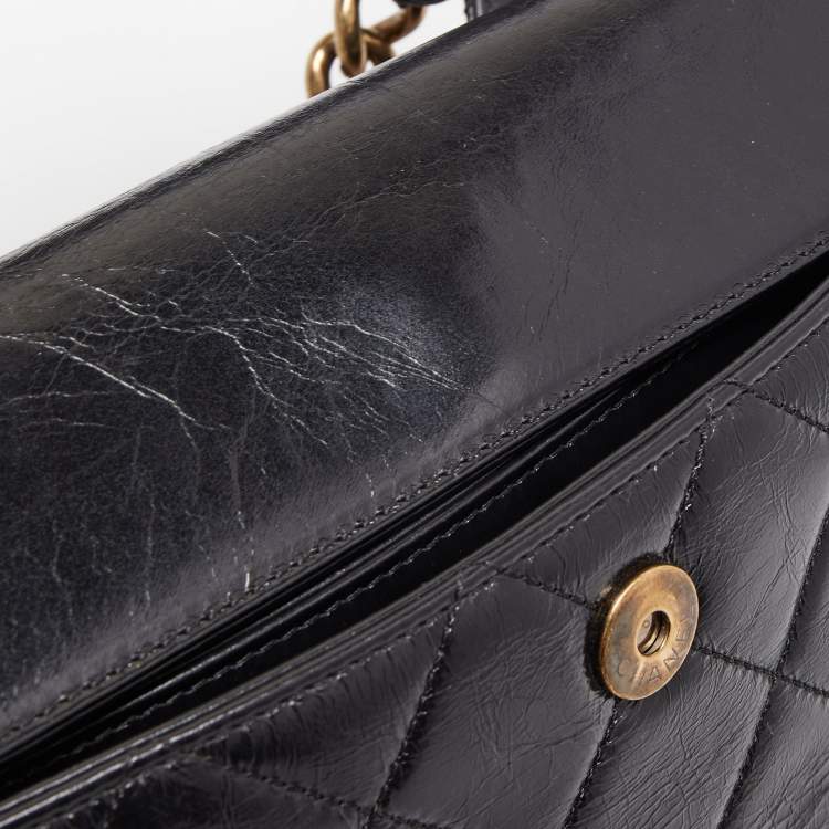 Pre Owned Chanel Black Quilted Aged Leather Large Perfect Edge Flap Bag