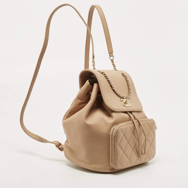 Pre Owned Chanel Beige Quilted Caviar Leather Business Affinity Backpack