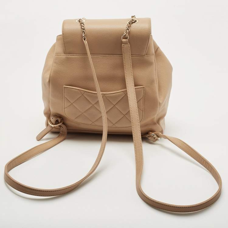 Pre Owned Chanel Beige Quilted Caviar Leather Business Affinity Backpack