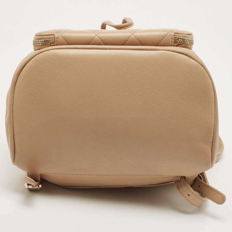 Pre Owned Chanel Beige Quilted Caviar Leather Business Affinity Backpack
