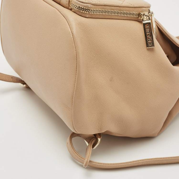 Pre Owned Chanel Beige Quilted Caviar Leather Business Affinity Backpack